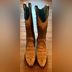 Corral Women’s Overlay Embroidery & Studs Snip Toe Cowboy Boot, Size 6 1/2